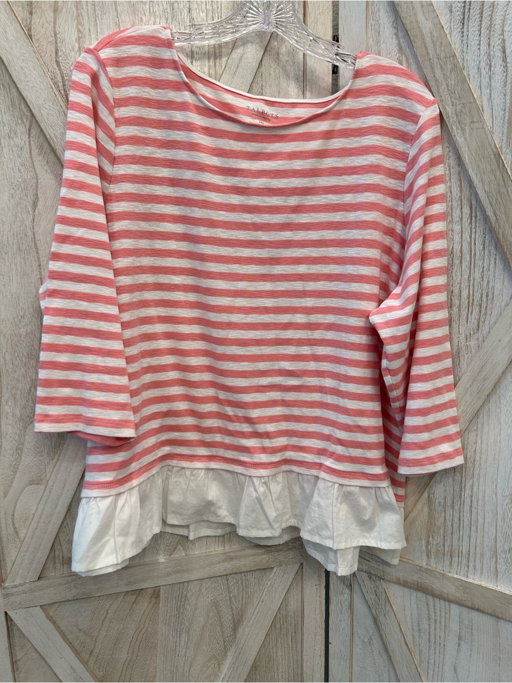 Talbots Coral and White Striped Knit Top